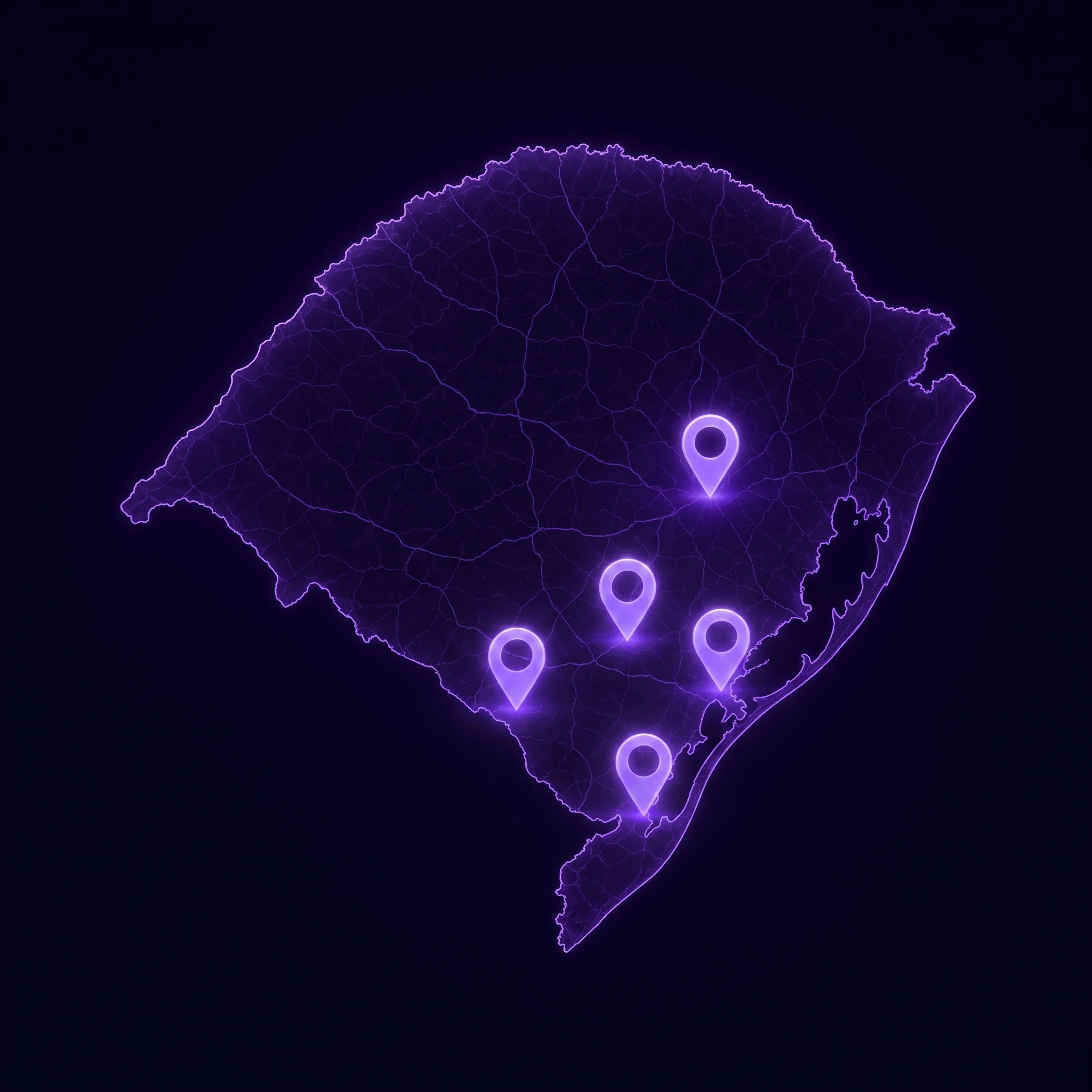 Mapa estilizado do Rio Grande do Sul com localização em destaque